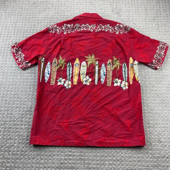 Vintage Winnie Fashion Hawaiian Shirt Men Extra Large XL Red Surf Boards Floral - Picture 2 of 12